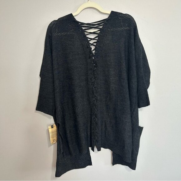 NWT Democracy Lace Up Back Open Front Knit Cardigan Sweater Women’s Size Large - Picture 6 of 7